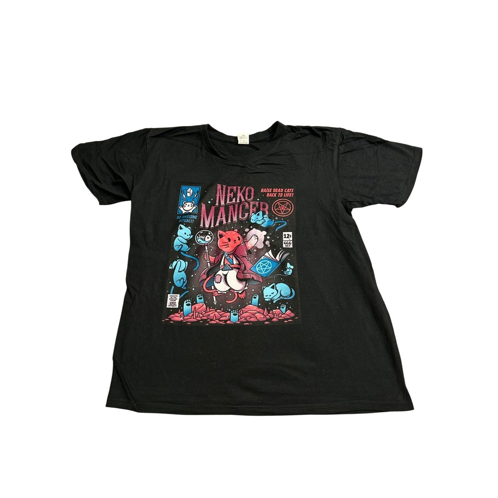 Keya Nekomancer Graphic Tee Mens Large‎ Black Excellent Cat Wizard Occult Shirt